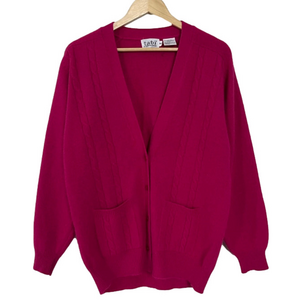 Bright Pink Lambswool Cardigan Vintage Fuchsia Angora Blend Oversized Sweater